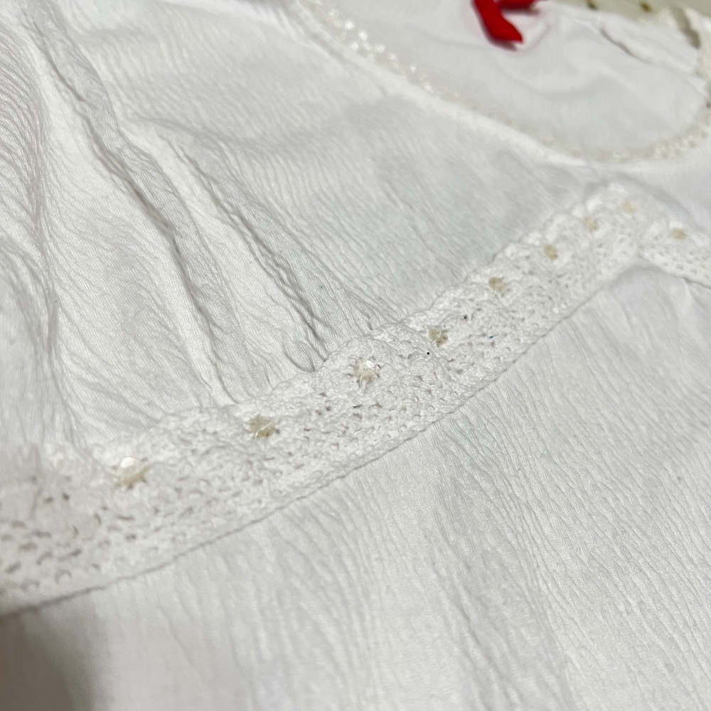 Y2K Babydoll Top White Crochet Lace Trim Sequins 2000s Zoey Beth Plus Size 1X